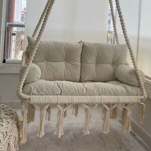 Macrame Hammock Chair, Large Macrame Round Swing, Hanging Cotton Macrame Hammock